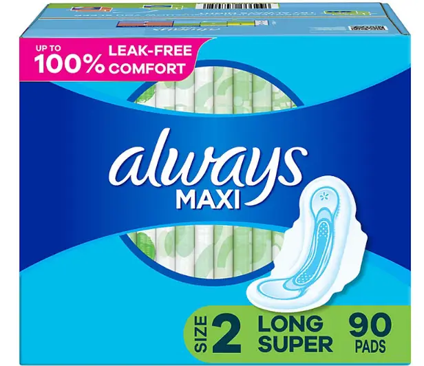 Fornaxmall.com: Always Maxi Feminine Pads for Women, Size 2 Long Super Absorbency, Multipack, with Wings, Unscented, 60 Count X 3 Packs (180 Count Total)