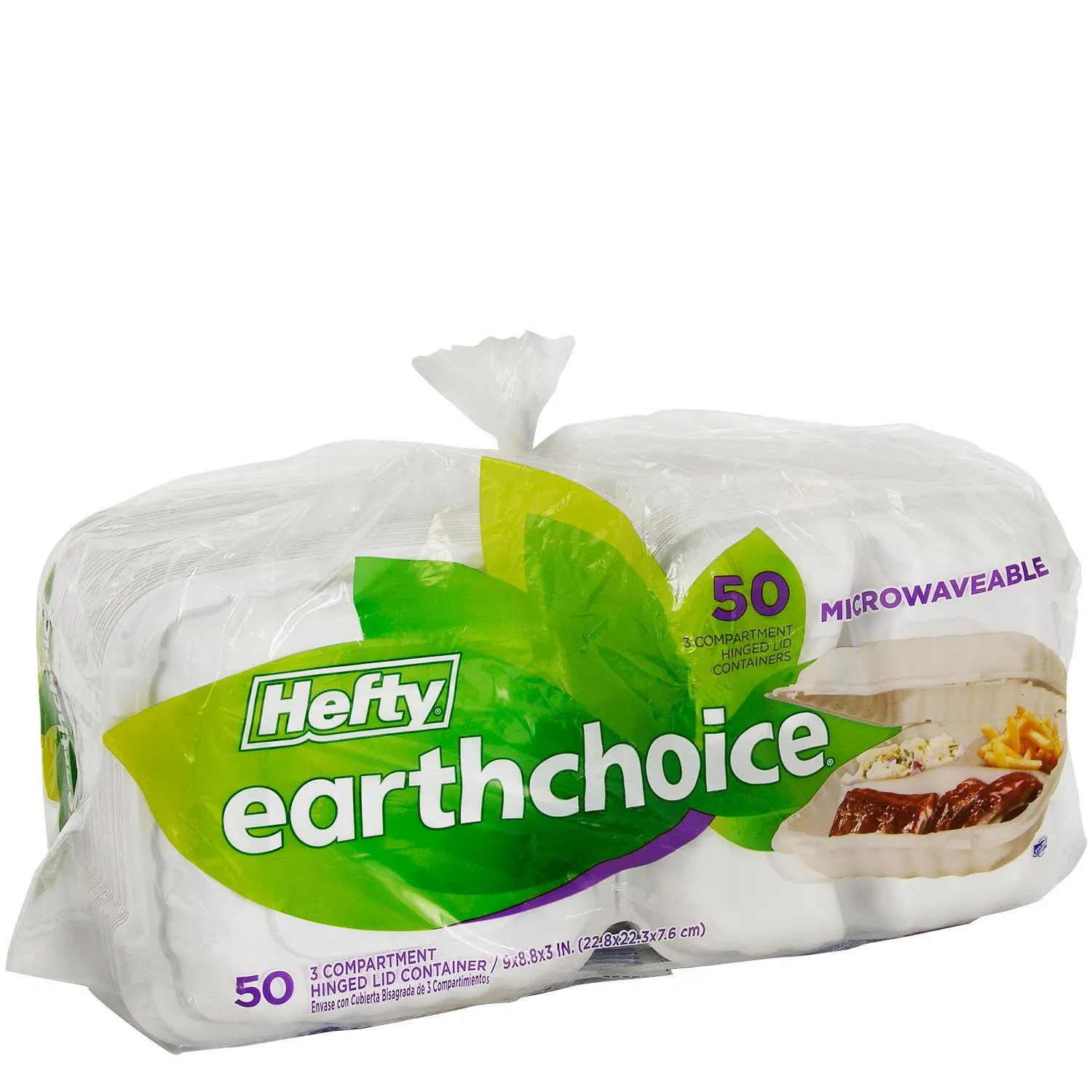 Buy from Fornaxmall.com- Hefty ECOSAVE 3 Compartment Hinged Lid Containers 9 Inch - 50 Count - Pack of 2 - Total 100