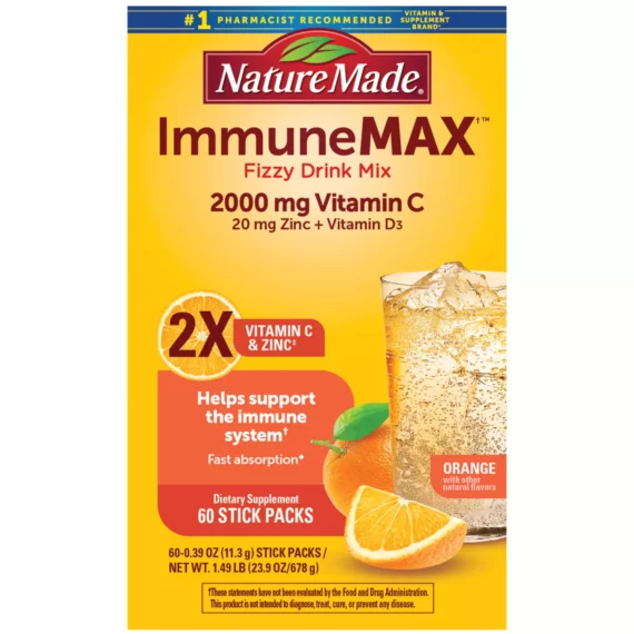 Buy from Fornaxmall.com- Nature Made ImmuneMAX Fizzy Drink Mix, with Vitamin C, Vitamin D and Zinc Supplement for Immune Support (60 ct
