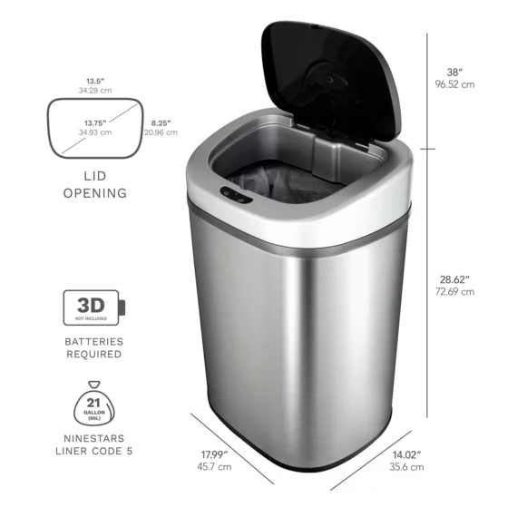 Buy from Fornaxmall.com- Nine Stars Sensor Trash Can, Stainless Steel 21.1 gal