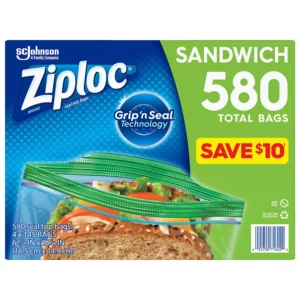 Buy from Fornaxmall.com- Ziploc Easy Open Tabs Sandwich Bags 580 - 145 Count - Pack of 4 - Total 580