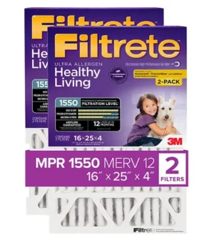 Buy at Fornaxmall.com: Filtrete 16x25x4 Furnace Air Filter MPR 1550 DP MERV 12, Healthy Living Ultra Allergen Deep Pleat, 2-Pack,-Free Shipping, No Minimum Order, Hassle-Free Refund