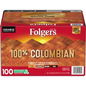 Folgers 100% Colombian Coffee K-Cups,Medium Roast (100 ct