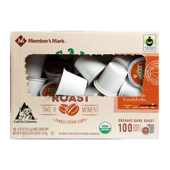 Member's Mark Organic Dark Roast Coffee, Single-Serve Cups (100 ct
