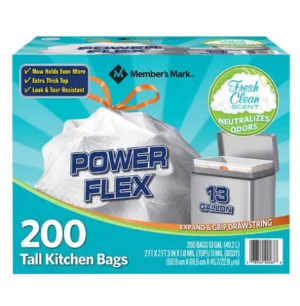 Member's Mark Power Flex Tall Kitchen Drawstring Trash Bags (13 gal., 200 ct