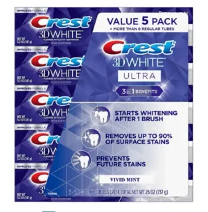 Fornaxmall.com: Crest 3D White Ultra Whitening Toothpaste, Vivid Mint (5.2 oz., 5 pk.)