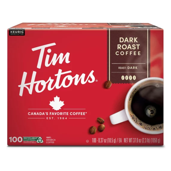 Tim Hortons Premium Dark Coffee, Dark Roast (100 ct