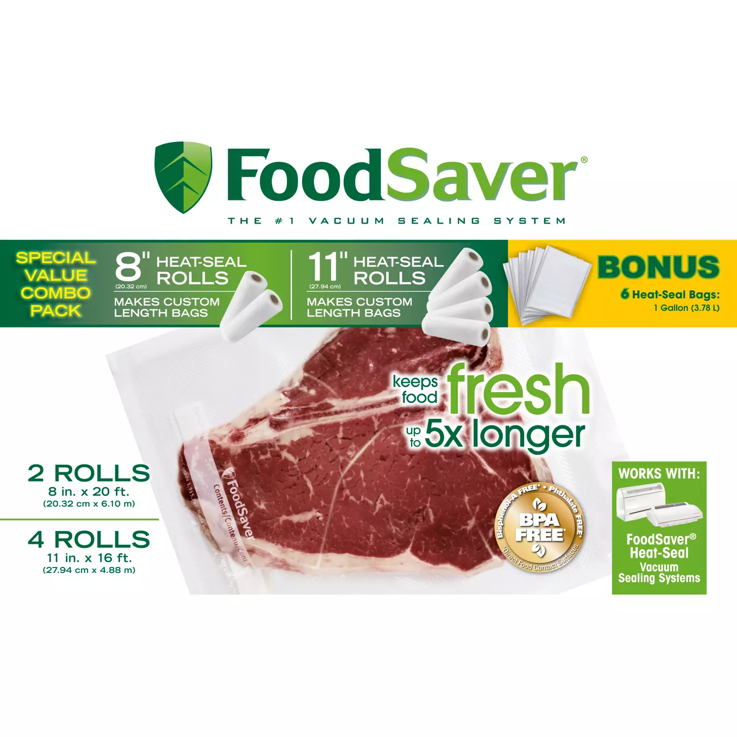 FoodSaver Roll Combo Pack (2 Roll, 8inch * 20ft)(4 Roll, 11inch
