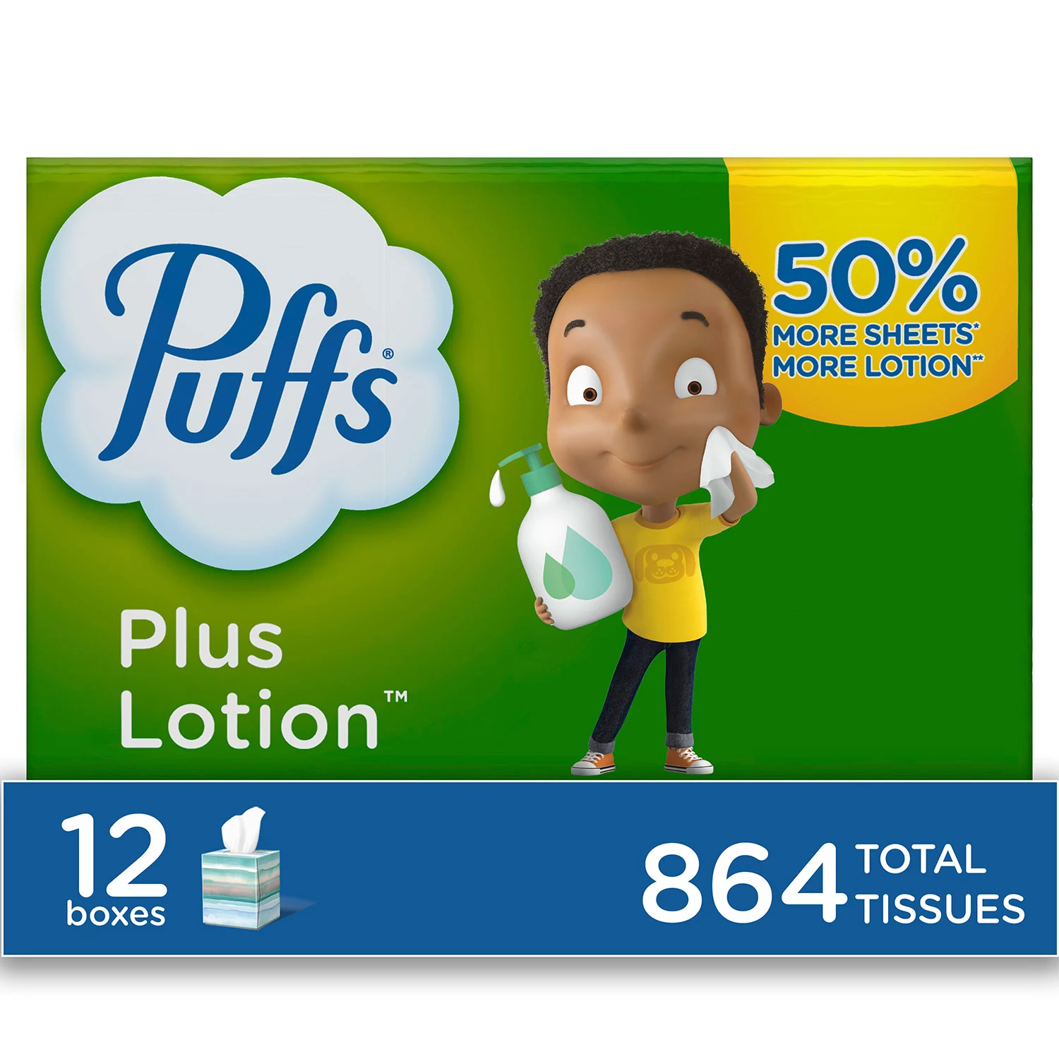 Buy from Fornaxmall.com- Puffs Plus Lotion Facial Tissues -12 mega cubes-864 Total Tissues