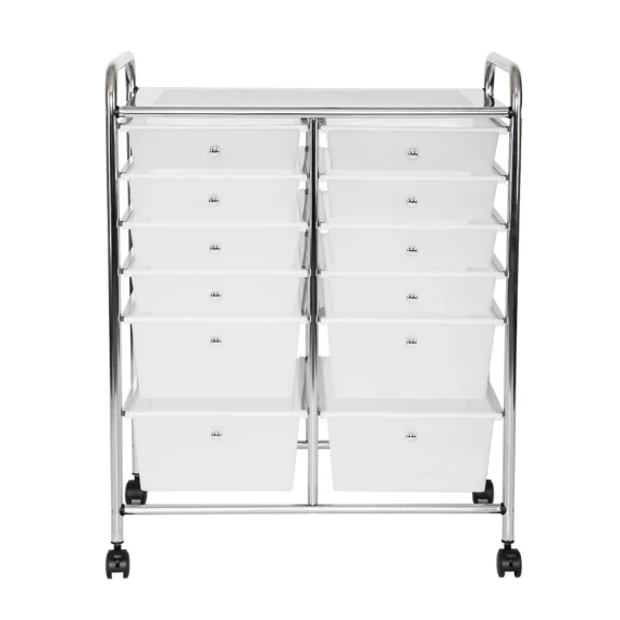 Buy from Fornaxmall.com- Seville Classics 12-Drawer Rolling Storage Cart for Home-12 Drawer- Frost White Organizer Cart