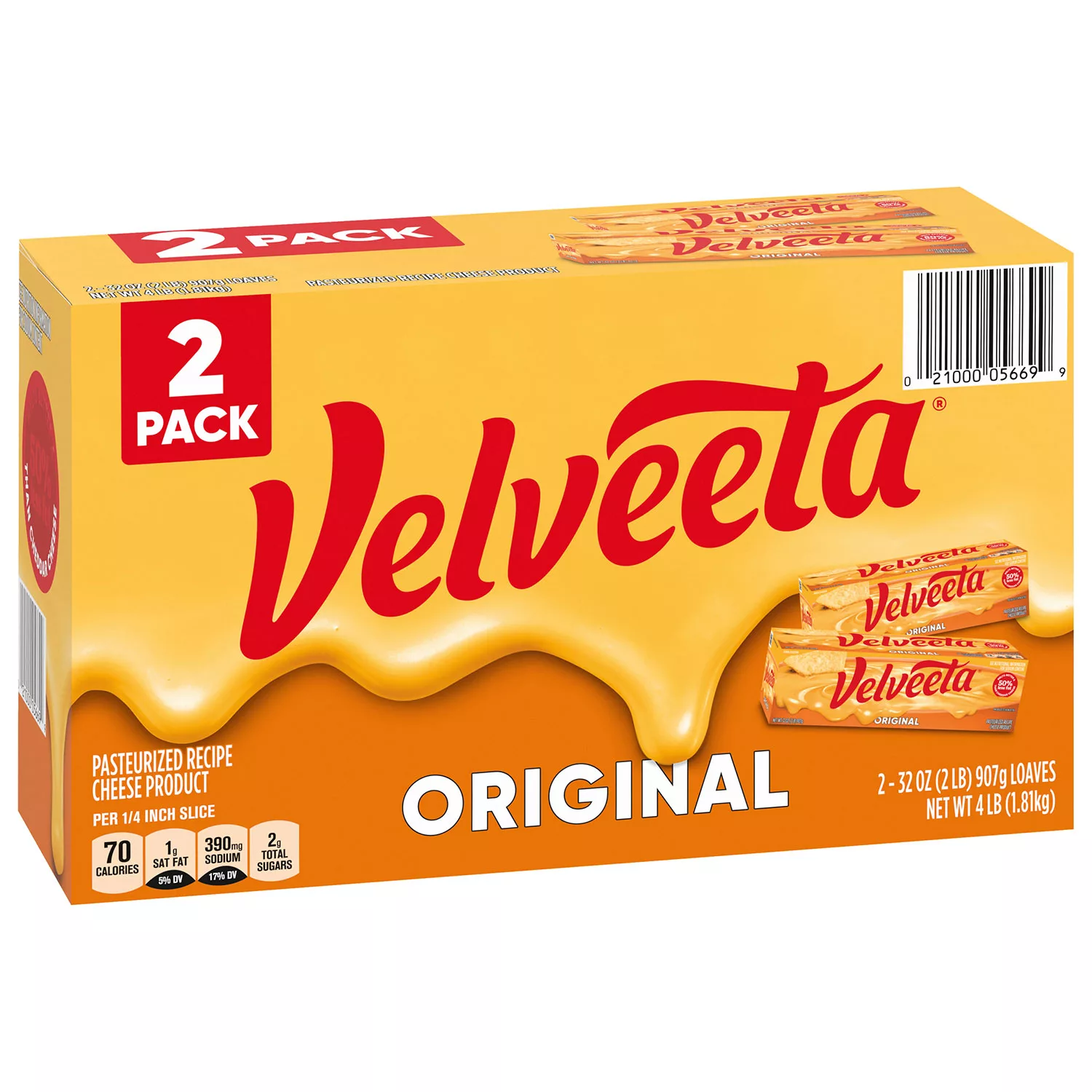 Buy from Fornaxmall.com- Velveeta ORIGINAL Pasteurized Cheese Loaf - 32 Oz - 2 Pack -Total 64 Oz