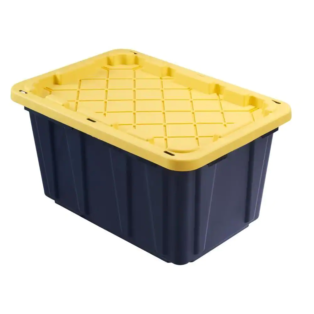 Buy from Fornaxmall.com- HDX Strong Box Plastic Storage Tote in Black and Yellow - 27 gal