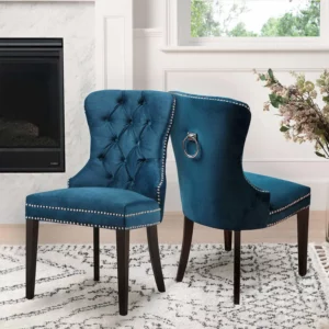 Buy From Fornaxmall.comMilano Velvet Button-Tufted Dining Chair, Assorted Colours Navy blue, ivory, or gray